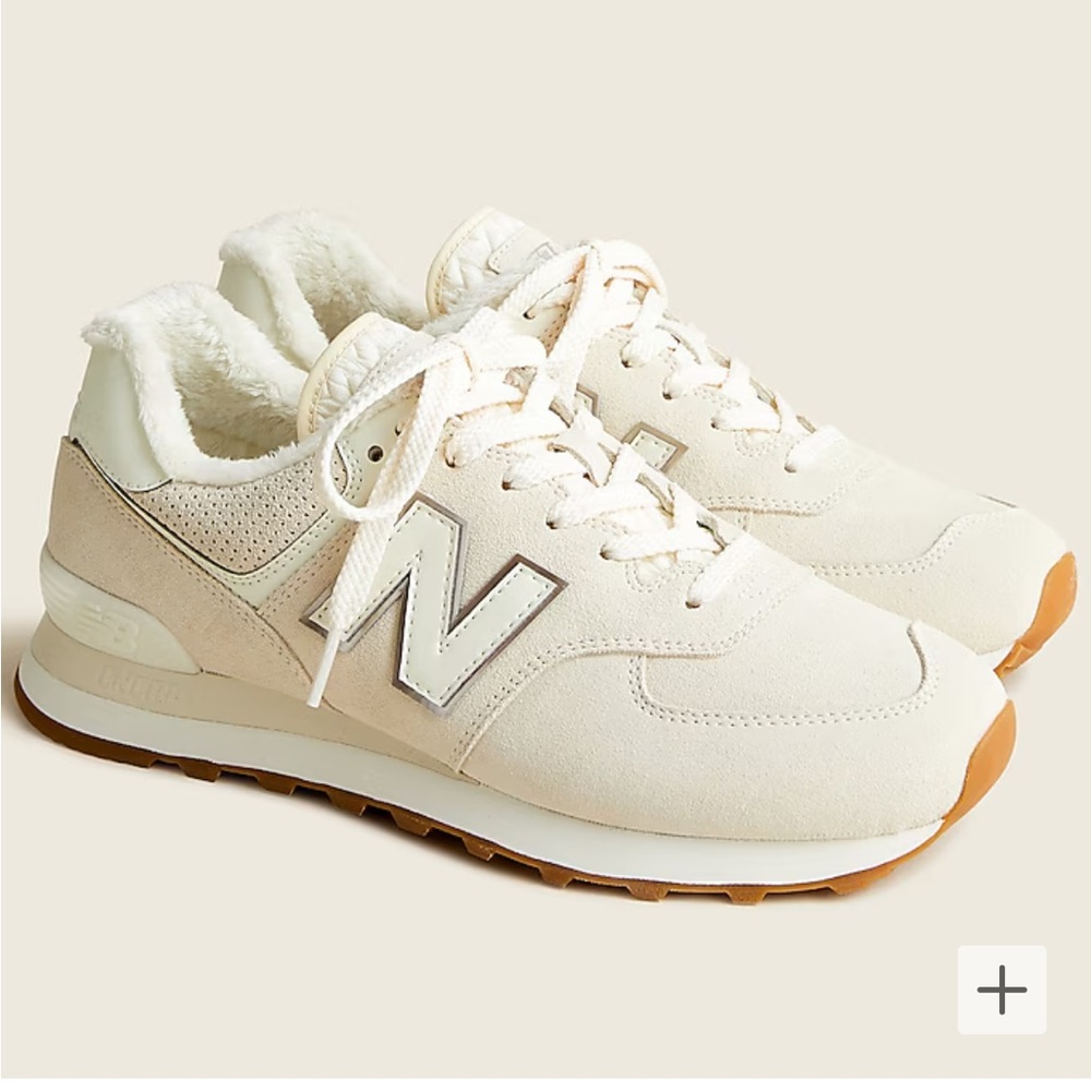 New Balance 574 W 8.5 cream beige with Sherpa fleece trim J. Crew